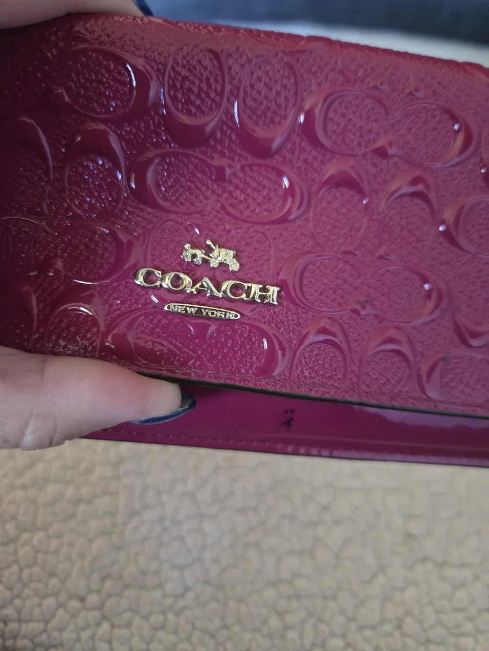 Coach Patent Signature Embossed Card Holder in Hot Pink